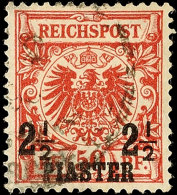 2½ Pia. Auf 50 Pf. Krone/Adler Bräunlichrot (dunkelrosarot Quarzend), Gestempelt CONSTANTINOPEL ? 2 90,... - Turquia (oficinas)