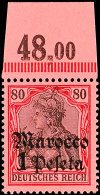 1 Peseta A. 80 Pfg Germania Ohne Wz., Tadellos Postfrisches Oberrandstück, Mi. 70.-, Katalog: 29OR **1... - Maroc (bureaux)