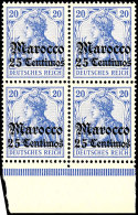 5 Verschiedene Werte Jeweils Als Tadellos Postfrischer Viererblock (Mi.-Nr. 28, 35, 36, 37a Und 37c), Mi. 1.384.-,... - Morocco (offices)