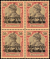 60 C Auf 50 Pf., Postfrischer Viererblock, Gepr. Bothe BPP, Mi. 260.-, Katalog: 14(4) **60 C On 50 Pf.,... - Marruecos (oficinas)