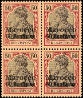 60 C Auf 50 Pf., Postfrischer Viererblock, Gepr. Bothe BPP, Mi. 260.-, Katalog: 14(4) **60 C On 50 Pf.,... - Deutsche Post In Marokko