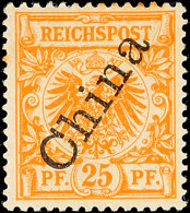 25 Pf Krone/Adler Mit Steilem Aufdruck "China", Plattenfehler II, Tadellos Ungebraucht, Mi. 206.-, Katalog: 5II/II... - Chine (bureaux)