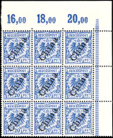 20 Pf Steilaufdruck Als Eckrand-9er-Block, 5 Marken Tadellos Postfrisch, 4 Mit Erstfalz, Mi. 355.-, Katalog: 4II(9)... - Deutsche Post In China