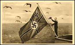 1938, Hakenkreuzflagge über Dem Meer, S/w Fotokarte, Beschriftet, Blanko, Tadellos  BF1938, Swastika Flag... - Other & Unclassified