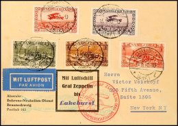 Saarland: 1930, Südamerikafahrt Bis Lakehurst, Beidseitig Frankierte Vordruckkarte Mit Bunter Frankatur (u.a.... - Autres & Non Classés