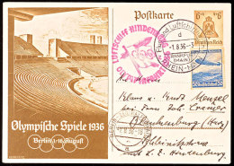 1936, Olympiafahrt LZ 129, Auflieferung Rhein/Main-Flughafen, 6 Pfg Olympiade-GS-Postkarte Mit ZuF 50 Pfg... - Autres & Non Classés