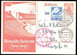 1936, Olympiafahrt LZ 129, Auflieferung Rhein/Main-Flughafen, 15 Pfg Olympiade-GS-Postkarte Mit ZuF Linkes... - Autres & Non Classés