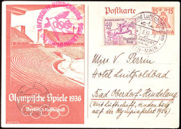 1936, Olympiafahrt LZ 129, Auflieferung Rhein/Main-Flughafen, 15 Pfg Olympiade-GS-Postkarte Mit ZuF 40 Pfg... - Autres & Non Classés