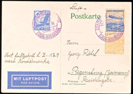 1936, 1. Nordamerikafahrt LZ 129, Bordpost, Postkarte Nach Regensburg (alter Ausruf 35), Katalog: Si.407A... - Autres & Non Classés