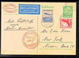 1936, 1. Nordamerikafahrt 1936 LZ 129, Auflieferung Frankfurt/M., GS-Postkarte Mit ZuF Nach USA, Katalog: Si.406C... - Otros & Sin Clasificación