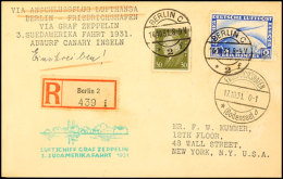 1931, 3. Südamerikafahrt, Auflieferung Berlin, R-Karte Aus BERLIN 14.10. Mit U. A. 2 M. Zeppelin, Adressiert... - Autres & Non Classés