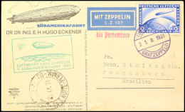 1931, 1. Südamerikafahrt, Bordpost Vom 31.8. Bis Pernambuco, Vordruckkarte Mit 2 M. Zeppelin Und... - Autres & Non Classés