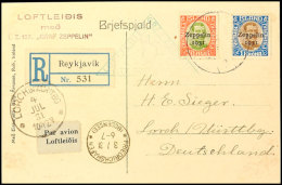 1931, Islandfahrt, Isländische Post, R-Karte Mit Sondermarken 1 Kr. Und 39 A. Nach Deutschland, Alle Stempel... - Autres & Non Classés