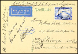 1928, Amerikafahrt, Postkarte Mit 2 RM Zeppelin-Sondermarke Nach Chicago, Gepr. Dr. Simon, Katalog: Si.21A... - Autres & Non Classés