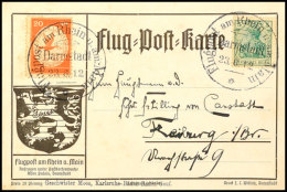 DARMSTADT 23.612 (Letzttag), Flugpostmarke 20 Pfg (mit Einriss Aufgeklebt) Nebst 5 Pfg Germania Auf Bildpostkarte... - Autres & Non Classés