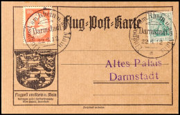 DARMSTADT 22.6.12, Flugpostmarke 20 Pfg, Graubraune Flugpostkarte, Gerippter Karton, Adressstempel "Altes Palais... - Autres & Non Classés