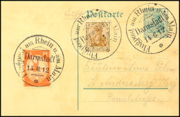 10 Pfg. Rhein/Main Auf 5 Pfg. Ganzsachenkarte Mit Zufrankatur 3 Pfg. Germania Und Flugstempel "Darmstadt 14.6.12"... - Otros & Sin Clasificación