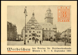 3 Pfg Hindenburg, Privat-GS-Postkarte "Werbeschau Des Vereins Für Briefmarkenkunde Plauen I.V. - 6. September... - Otros & Sin Clasificación