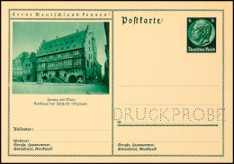 Druckprobe, 6 Pfg Hindenburg Grün, 6 Pfg Braun Und 6 Pfg Hitler Bildpostkarte Mit Entsprechender Lochung In... - Otros & Sin Clasificación