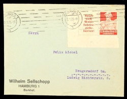 A6+12 Pfg Stände 1934, Linke Untere Bogenecke Portorichtige Einzelfrankatur Auf Brief Von HAMBURG 30.1.35 Nach... - Autres & Non Classés