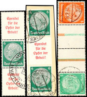 Hindenburg 1934, 21 Zusammendrucke Komplett Gestempelt (2 Briefstücke), 5+Z+Z+8 Pf. Beide Typen (Nr. KZ 21.1... - Autres & Non Classés