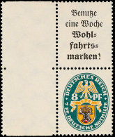 A2+8 Pf., Nothilfe 1928, Postfrisch, Links Mit Zwischensteg (dieser Falzreste), Mi. 900,-, Katalog: S64 **A2 8... - Otros & Sin Clasificación