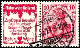 "Naturwein" + 10 Pf. Germania, Waager. Zusammendruck, Gestempelt, Sign. Schmitt, Mi. 950.-, Katalog: S2.19... - Other & Unclassified