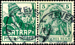 "Satrap" (groß) + 5 Pf. Germania, Waager. Zusammendruck, Gestempelt  "ZEVEN 6.9.11", Mi. 900.-, Katalog: W2.8... - Autres & Non Classés