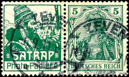 "Satrap" (groß) + 5 Pf. Germania, Waager. Zusammendruck, Gestempelt  "ZEVEN 6.9.11", Mi. 900.-, Katalog: W2.8... - Sonstige & Ohne Zuordnung