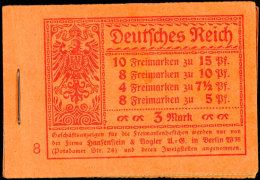 1919, Germania Kriegsdruck, ONr. 8, Heftchendeckel (Öffnungsbug) Mit Allen Zwischenblättern, Inhalt... - Cuadernillos