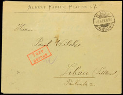 1923, Auslandsbrief Von "PLAUEN 5.9.23" Nebst Rotem Ra2 "Taxe Percue" Nach Libau/Lettland (Ank-Stpl), Kleine Spuren... - Autres & Non Classés