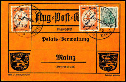 1 M. Auf 10 Pfg Flugpost Am Rhein Und Main Mit Aufdruck "Gelber Hund" Per 2 Mit 5 Pfg Germania-Marke Auf Karte Mit... - Otros & Sin Clasificación