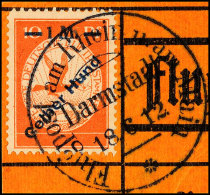 1 M. Gelber Hund Auf Briefstück Mit Flugstempel "Darmstadt 18.12.12", Kabinett, 200,-, Katalog: IV BS1 M.... - Autres & Non Classés