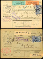 Zwei Paketkarten Aus 1916, Berlin Und Chemnitz Nach Konstantinople, Je Mit Zusatzfr. Germania 20 Pf; Darüber... - Autres & Non Classés