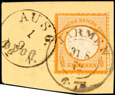 1/2 Gr. Orange, Kleiner Schild, Mit Nachverwendetem Preussen-K2 "JARMEN 31 8 72" Auf Kabinett-Postkartenabschnitt,... - Autres & Non Classés