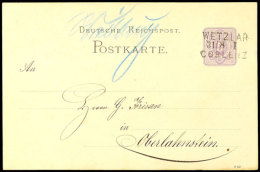 "WETZLAR 31/8 I COBLENZ" - Bahnpost-L3, Nebst Hs. Stationsaufgabevermerk "Weilburg" Auf GS-Postkarte Nach... - Otros & Sin Clasificación