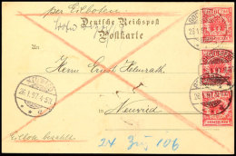 "GODESBERG 26.1.97" - Kreisgitterstegstempel, Eilboten-Postkarte 3x 10 Pfg Nach Neuwied, Katalog: 47(3)... - Sonstige & Ohne Zuordnung