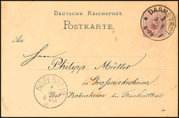 "DARMSTADT 1 F 3.8.86", Klaucke - Stempel Mi.-Nr. 48, Auf Ganzsache 5 Pfg Nach Großniedesheim Bei Bobenheim... - Altri & Non Classificati