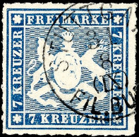 7 Kreuzer Blau, Farbfrisches Kabinettstück, Klar Gestempelt "STUTTGART", Gepr. Irtenkauf BPP, Mi. 160.-,... - Otros & Sin Clasificación