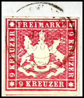 9 Kreuzer Karmin, Vollrandiges Kabinettstück Mit Schwarzem K2 "GMÜND" Auf Briefstück, Gepr.... - Autres & Non Classés