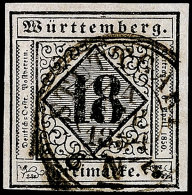 18 Kreuzer Schwarz Auf Bläulichviolett, Type II, Allseits Vollrandiges Und Farbfrisches Kabinettstück,... - Autres & Non Classés