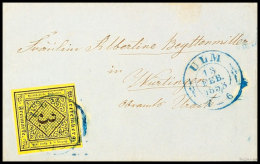 3 Kr. Auf Dunkelgelb, Voll- Bis Breitrandig, Auf Damenbrief Von "ULM 13 FEB 1853" Nach Nürtingen, Geprüft... - Other & Unclassified