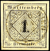 1 Kr. Auf Mittelgraugelb, Vierseitig Gleichmäßig Schön Breitrandig, Zentrisch Gestempeltes... - Other & Unclassified