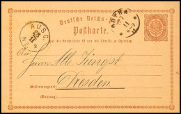 "GOTHA 27 11 (1874)" - K1, Auf GS-Postkarte DR 1/2 Gr. Nach Dresden Mit Interess. Ausgabe-Stempel, Katalog: DR P1... - Otros & Sin Clasificación