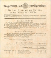 1860, Regierungs- Und Intelligenzblatt Für Das Großherzogtum Coburg Vom 14.April.1860, U.a. Darin Eine... - Other & Unclassified