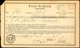 SALZUNGEN 1861, Postschein Für Eine Sendung Mit Wertangabe Nach Eisenach  BFSALZUNGEN 1861, Postal Form... - Sonstige & Ohne Zuordnung