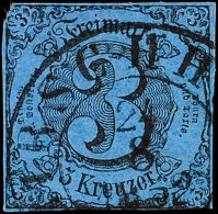"HIRSCHHORN 24 8 1852" - K2, Klar Auf 3 Kr. A. Dunkelblau Im Meist Vollrandigem Taxisschnitt, Linke Obere Ecke... - Autres & Non Classés