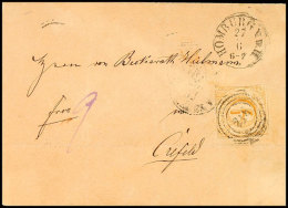 "218" Nebst K1 "HOMBURG V.d.H. 27 6 (1867)" Auf Postvereinsbrief 9 Kr. über Frankfurt/M. Nach Crefeld, Marke... - Autres & Non Classés