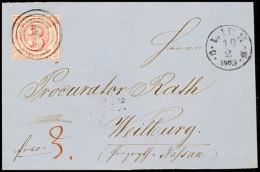 "132" Nebst K1 "LICH 10 2 1863" Auf Postbezirksbrief 3 Kr. über Gießen Nach Weilburg, Das Obere Und... - Autres & Non Classés