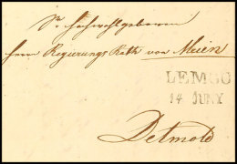 "LEMGO 14 JUNY (1837)" - L2, Feuser 1980-5, Klar Auf Portofreiem Brief Nach Detmold An Einen Regierungsrath (genoss... - Sonstige & Ohne Zuordnung